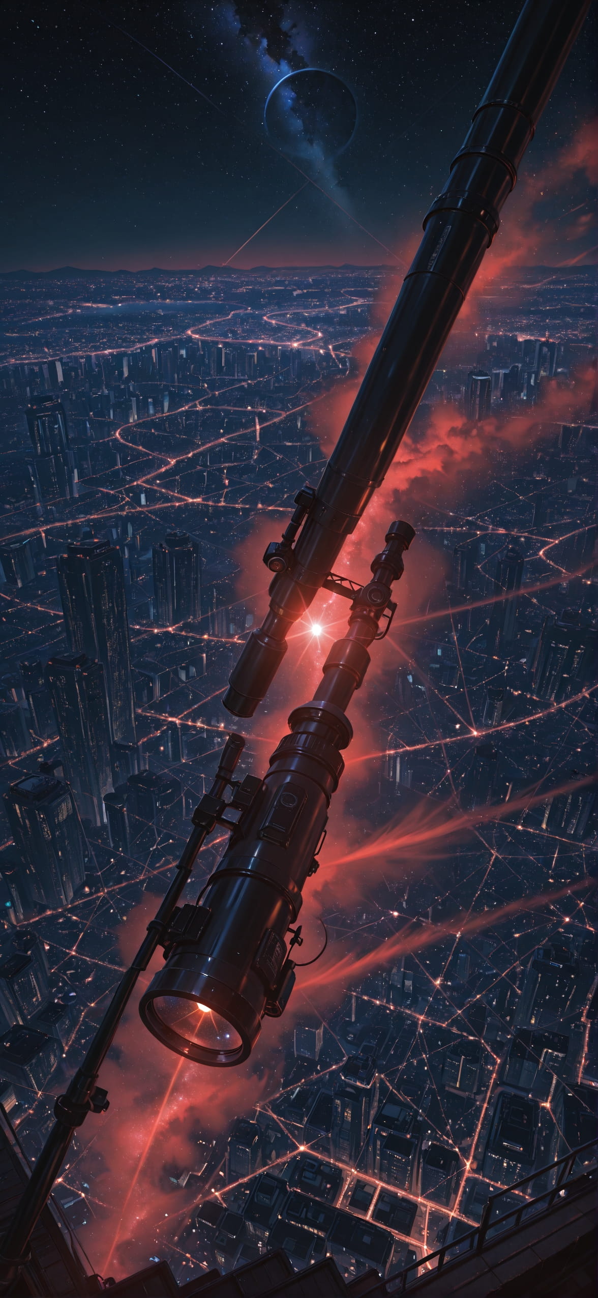 Waningcrescent Red Night City Winter Machine mobile wallpaper / スマホ壁紙