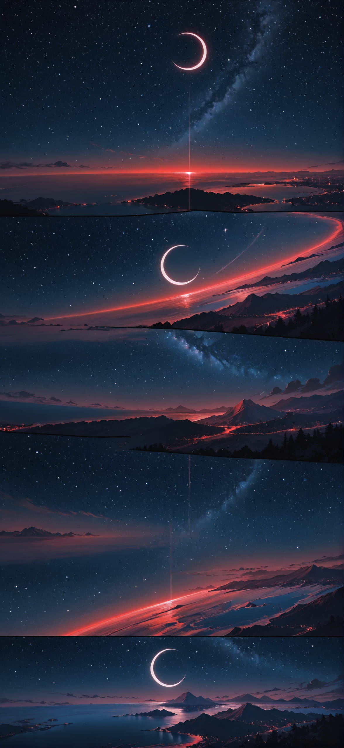 Waningcrescent Red Night Sea Spring mobile wallpaper / スマホ壁紙