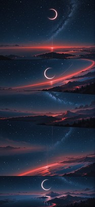 Waningcrescent Red Night Sea Spring mobile wallpaper / スマホ壁紙