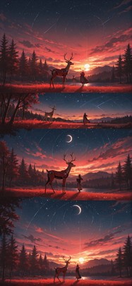 Waningcrescent Red Sunset Nature Spring Animal Machine mobile wallpaper / スマホ壁紙