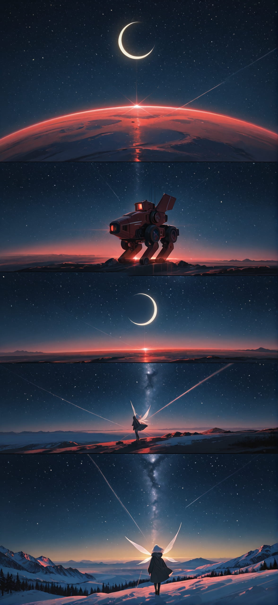 Waningcrescent Yellow Night Sky Winter Animal Machine mobile wallpaper / スマホ壁紙