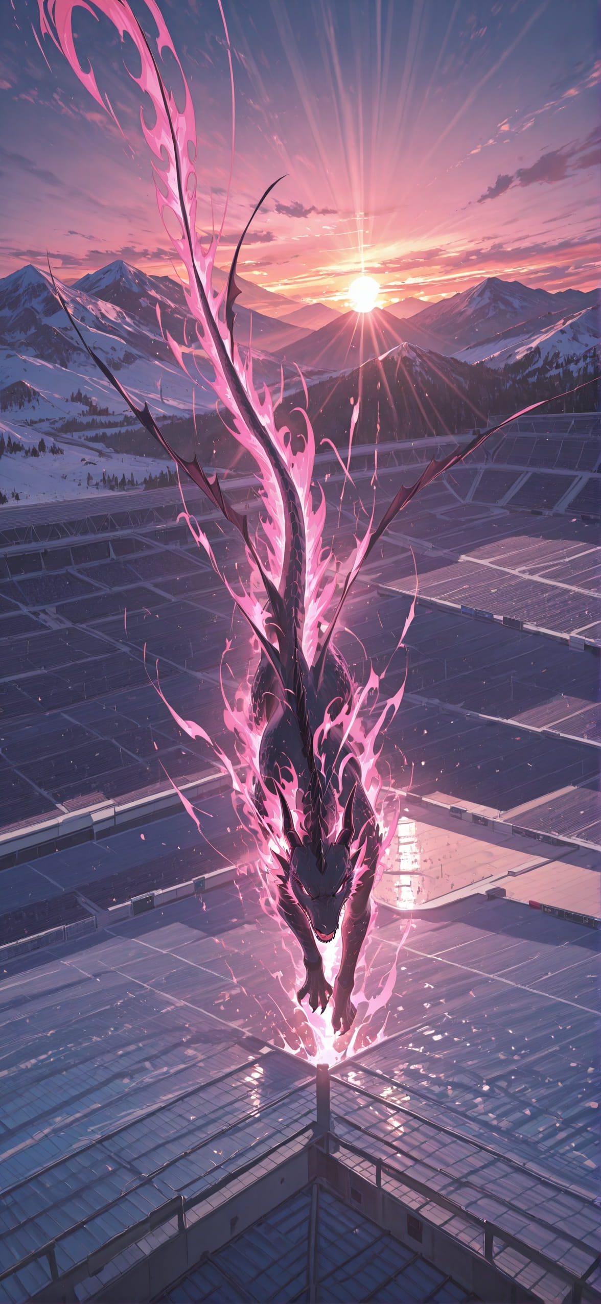 Worldcup2026 Pink Sunset Mountain Winter Animal mobile wallpaper / スマホ壁紙