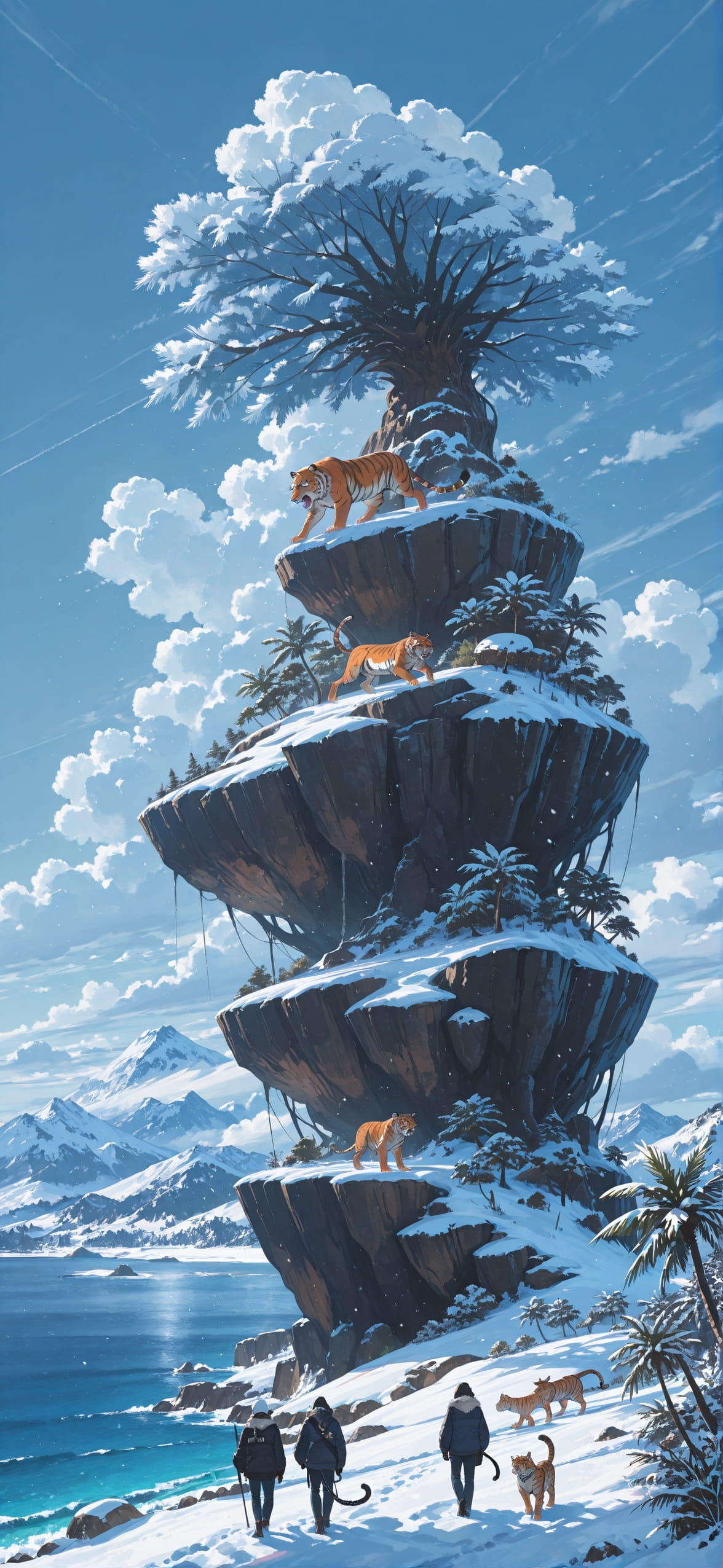 Palm Blue Afternoon Sea Winter Animal Machine mobile wallpaper / スマホ壁紙