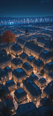 Palm Blue Night City Autumn mobile wallpaper / スマホ壁紙