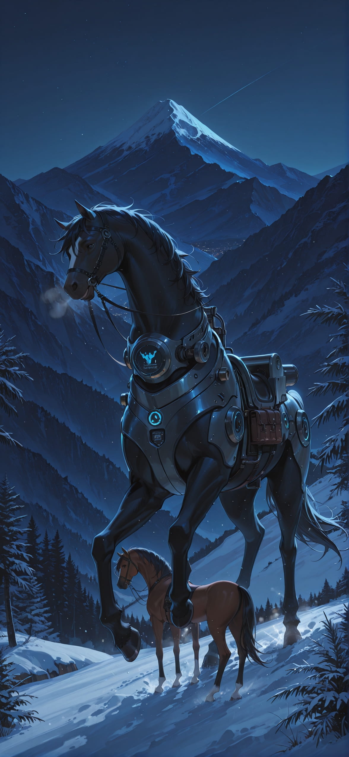 Palm Blue Night Mountain Winter Animal Machine mobile wallpaper / スマホ壁紙