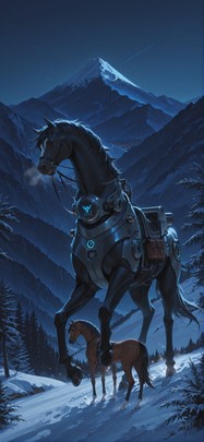 Palm Blue Night Mountain Winter Animal Machine mobile wallpaper / スマホ壁紙