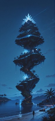 Palm Blue Night Sea Winter Machine mobile wallpaper / スマホ壁紙