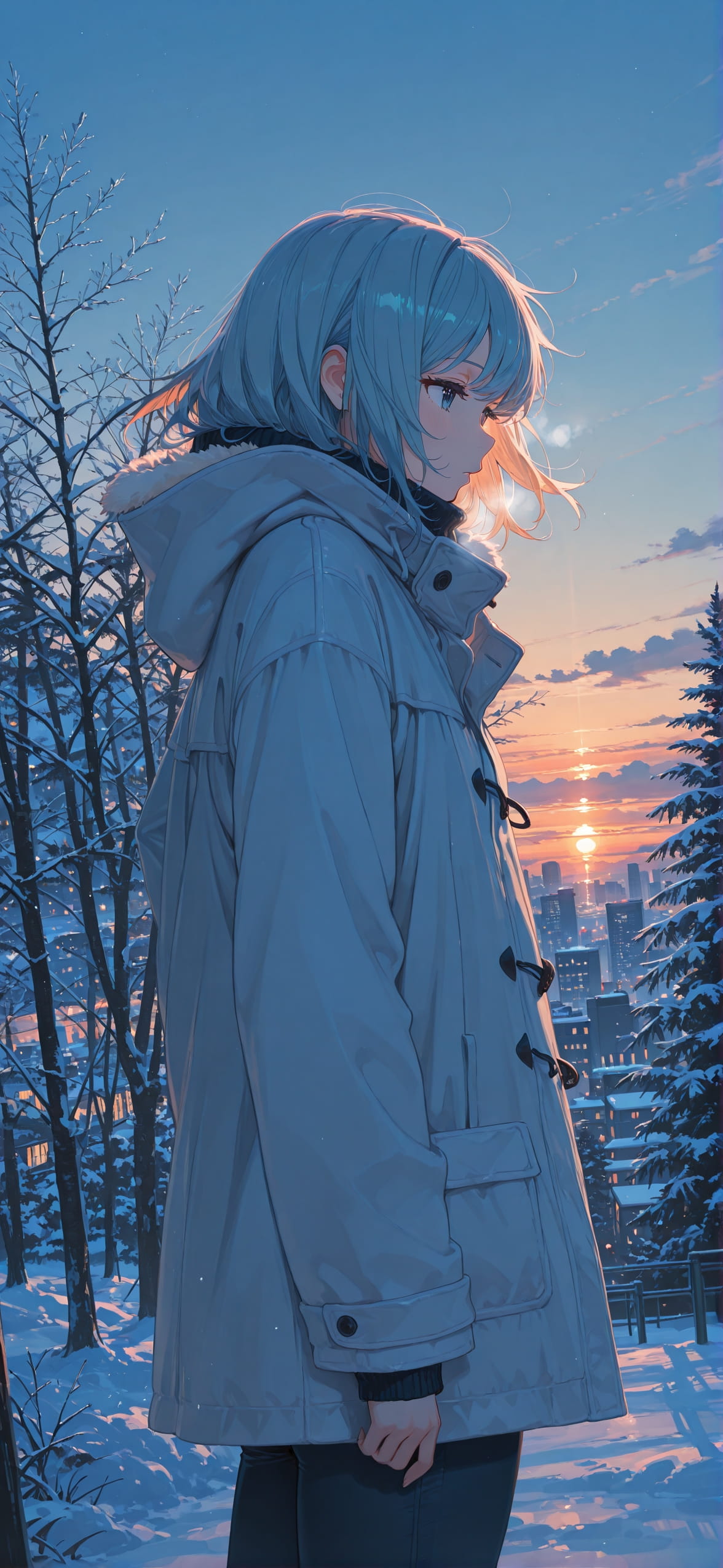 Palm Blue Sunset City Winter mobile wallpaper / スマホ壁紙