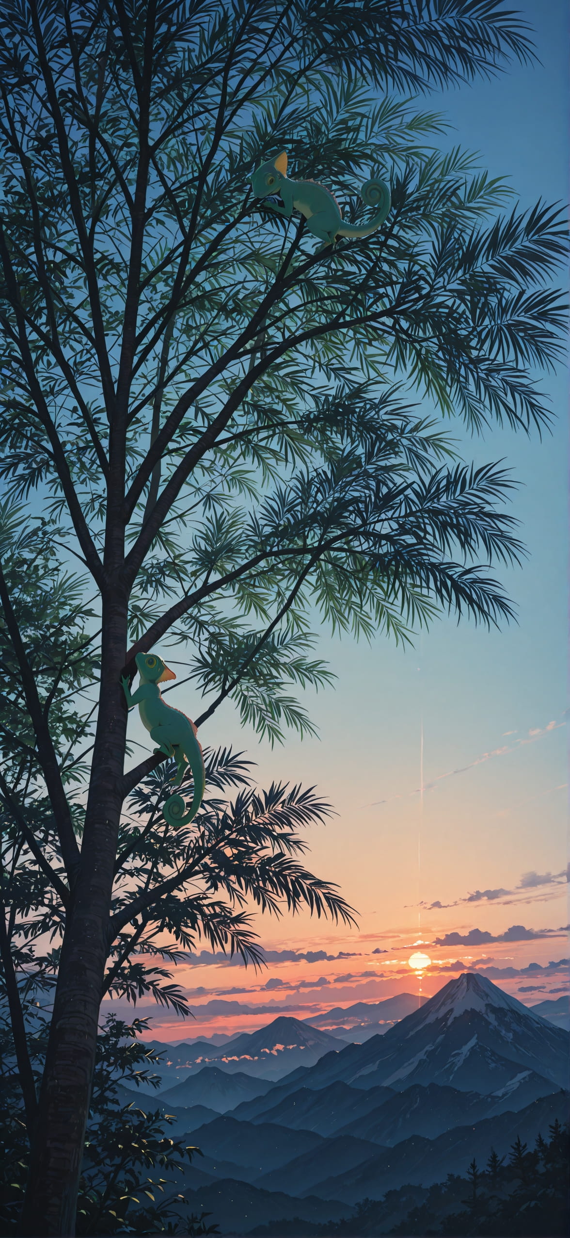 Palm Blue Sunset Mountain Summer Animal mobile wallpaper / スマホ壁紙