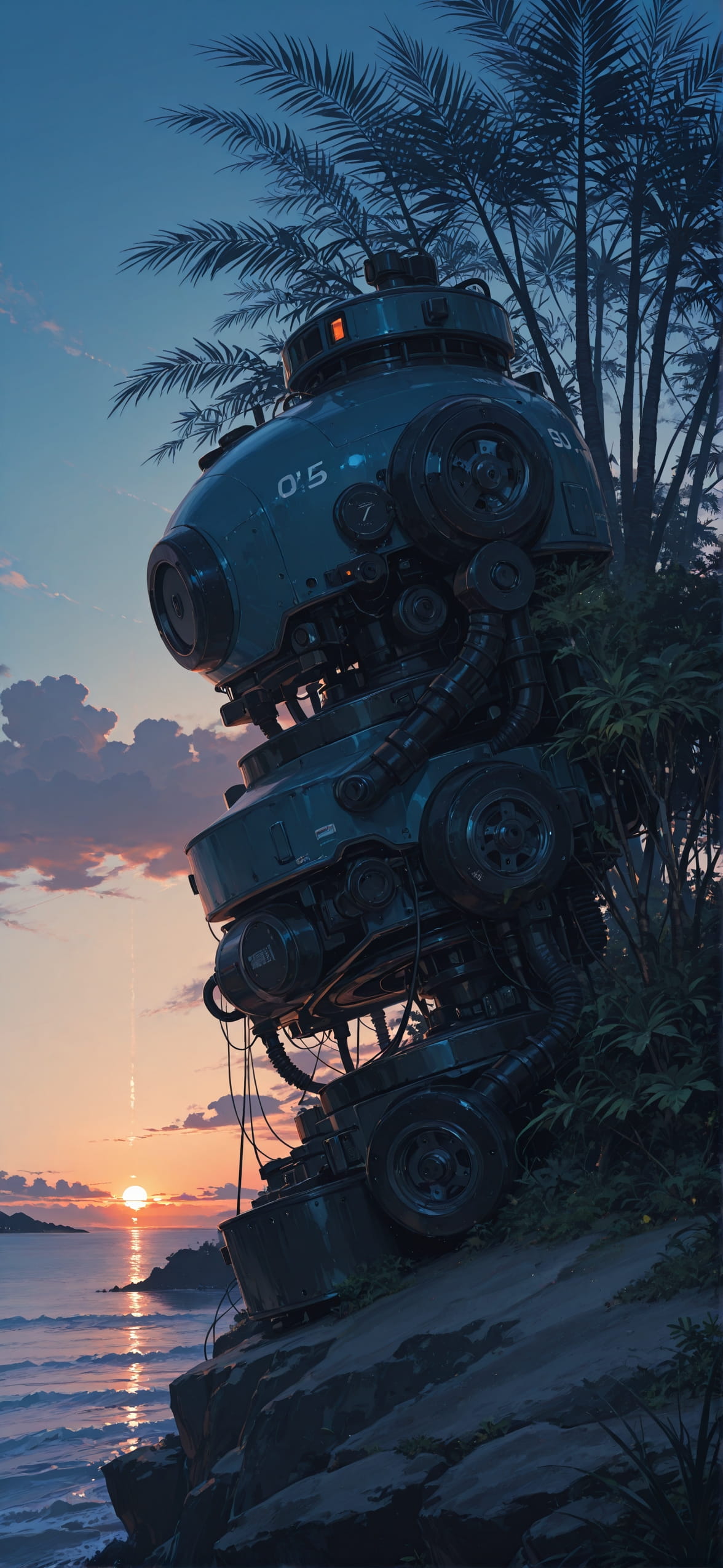 Palm Blue Sunset Sea Summer Machine mobile wallpaper / スマホ壁紙