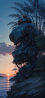 Palm Blue Sunset Sea Summer Machine mobile wallpaper / スマホ壁紙