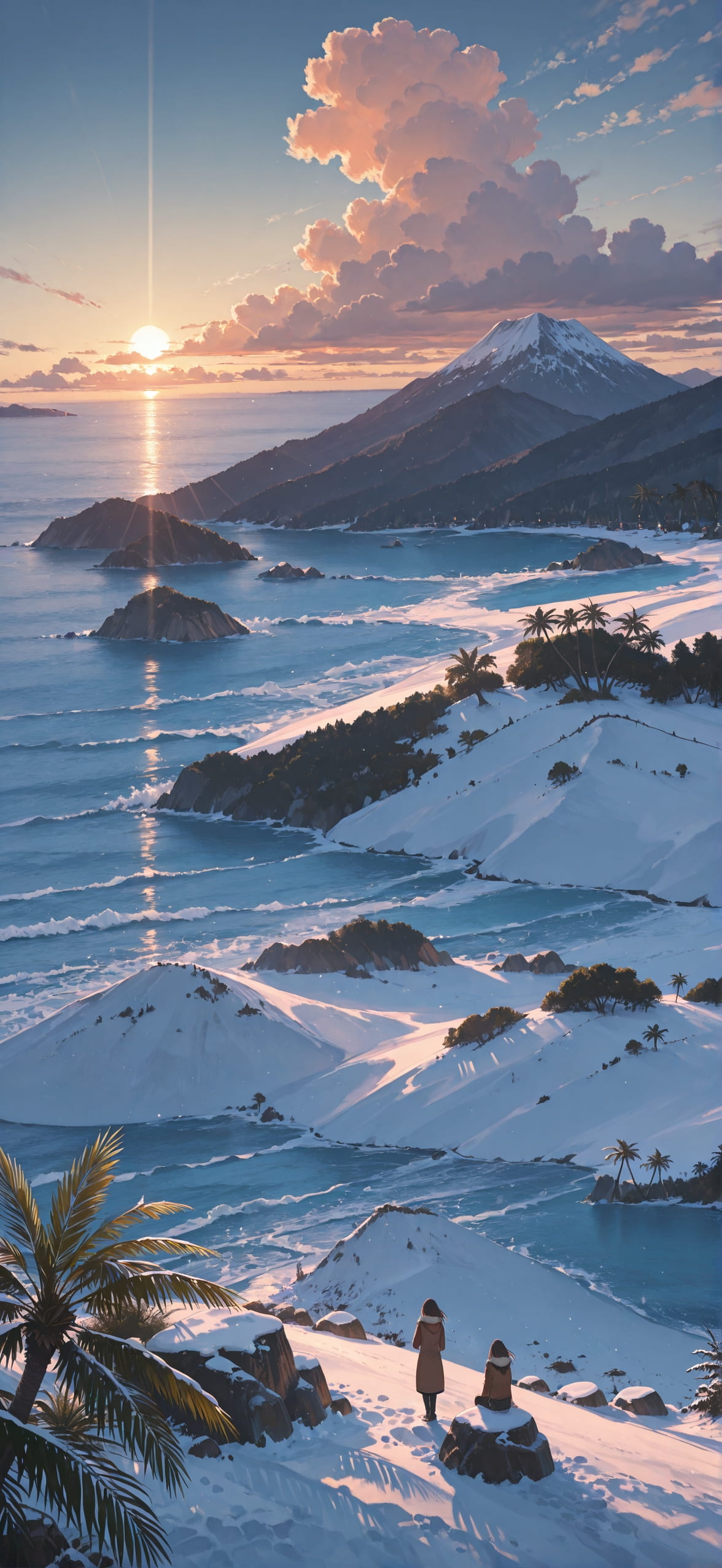 Palm Brown Afternoon Sea Winter mobile wallpaper / スマホ壁紙