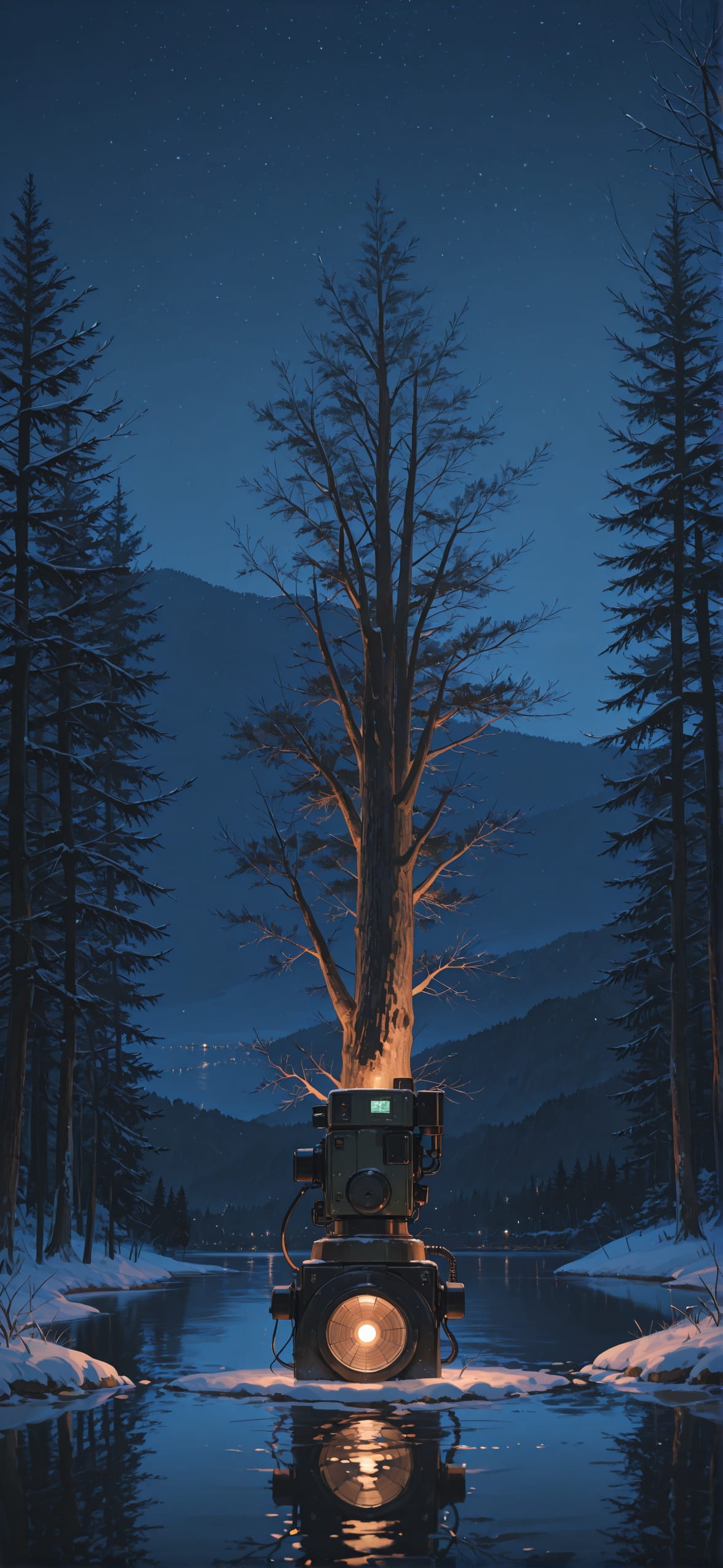 Palm Brown Night Sea Winter Machine mobile wallpaper / スマホ壁紙