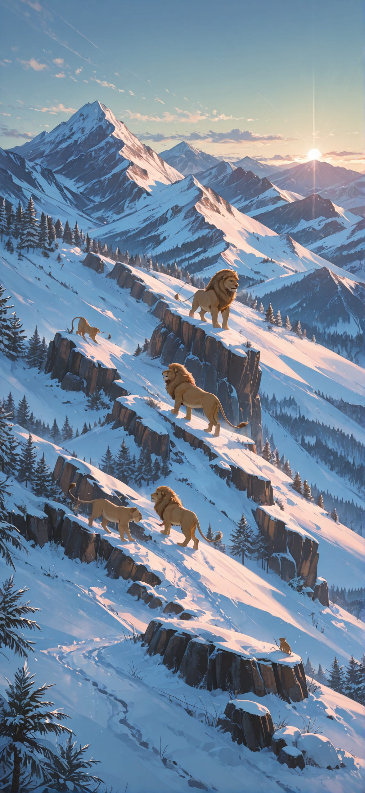 Palm Green Afternoon Mountain Winter Animal mobile wallpaper / スマホ壁紙