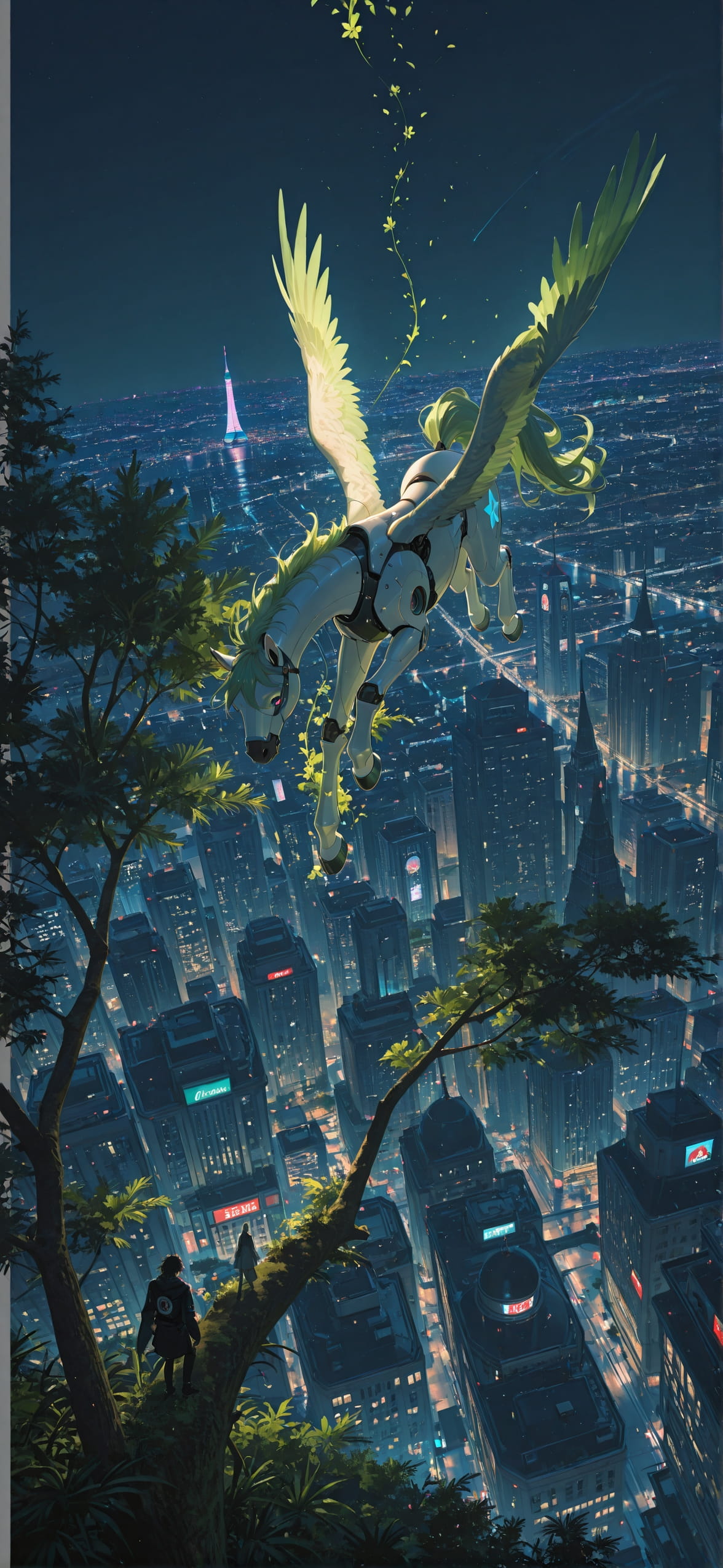 Palm Green Night City Spring Animal Machine mobile wallpaper / スマホ壁紙