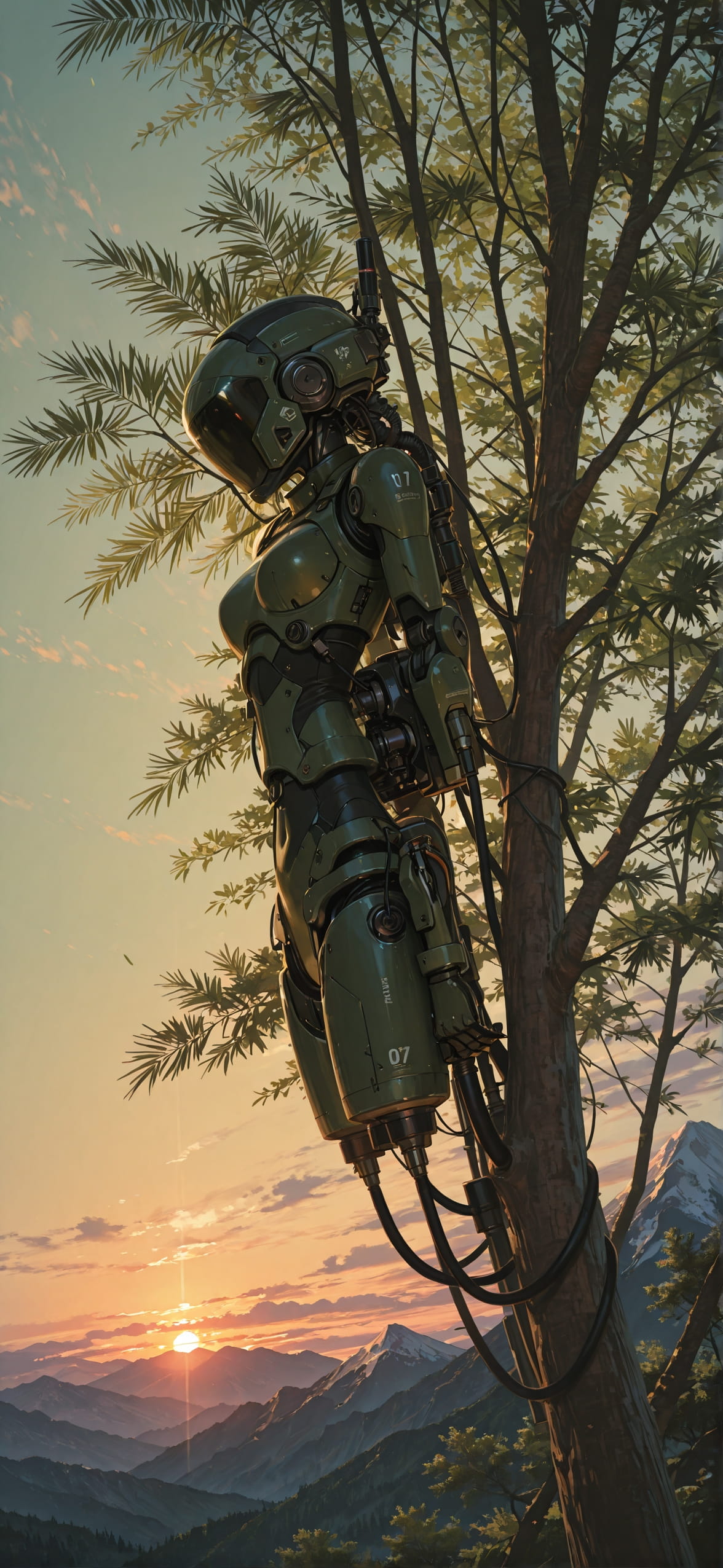 Palm Green Sunset Mountain Spring Machine mobile wallpaper / スマホ壁紙