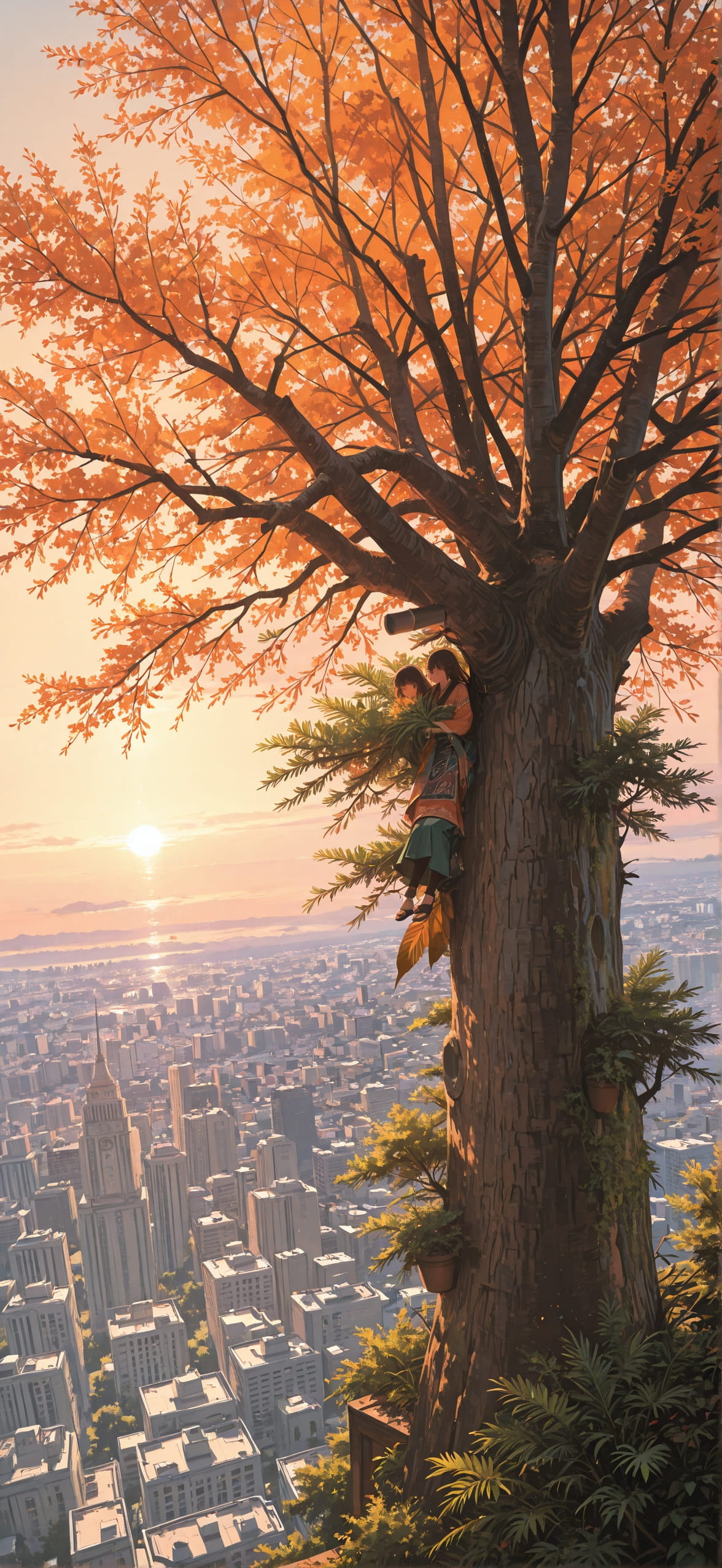 Palm Orange Afternoon City Spring Machine mobile wallpaper / スマホ壁紙