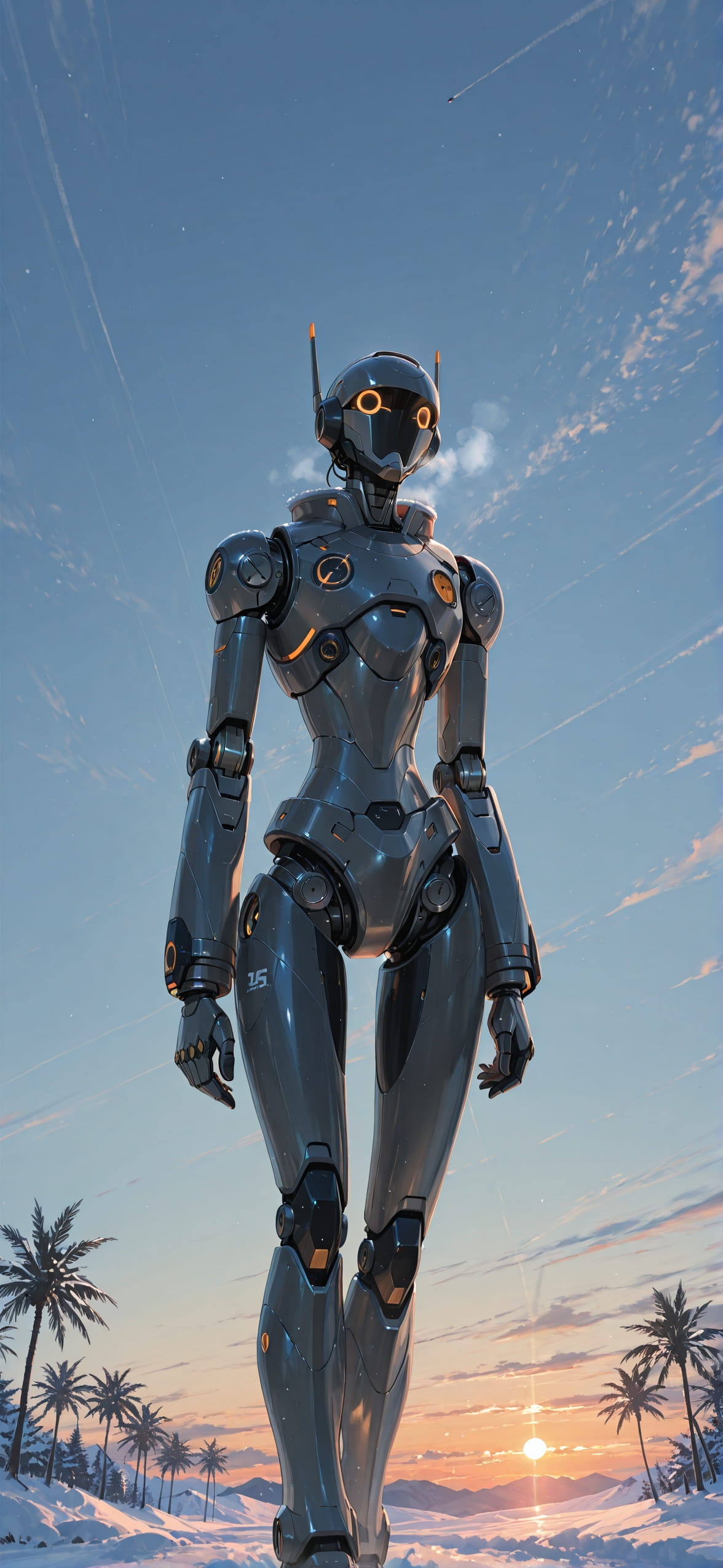 Palm Orange Afternoon Sky Winter Machine mobile wallpaper / スマホ壁紙