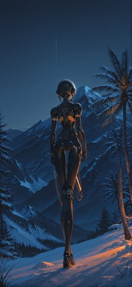 Palm Orange Night Mountain Winter Machine mobile wallpaper / スマホ壁紙