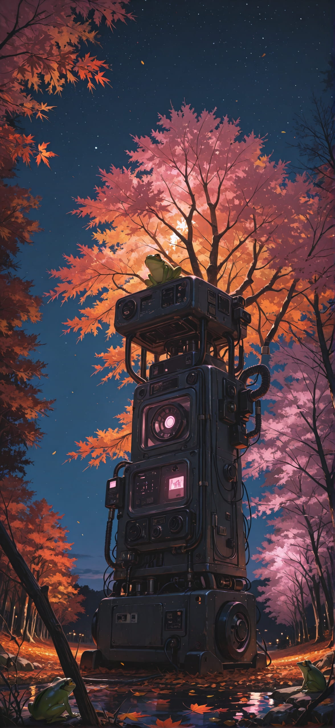 Palm Pink Night Sky Autumn Animal Machine mobile wallpaper / スマホ壁紙