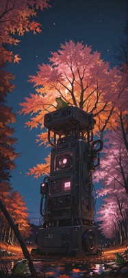 Palm Pink Night Sky Autumn Animal Machine mobile wallpaper / スマホ壁紙