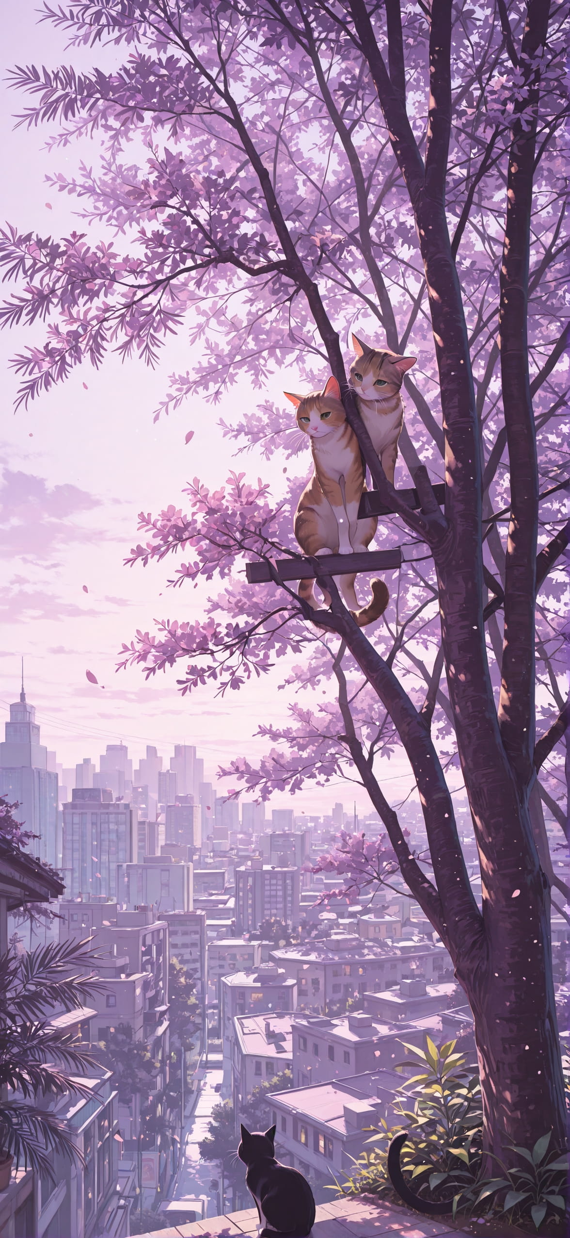 Palm Purple Afternoon City Spring Animal mobile wallpaper / スマホ壁紙