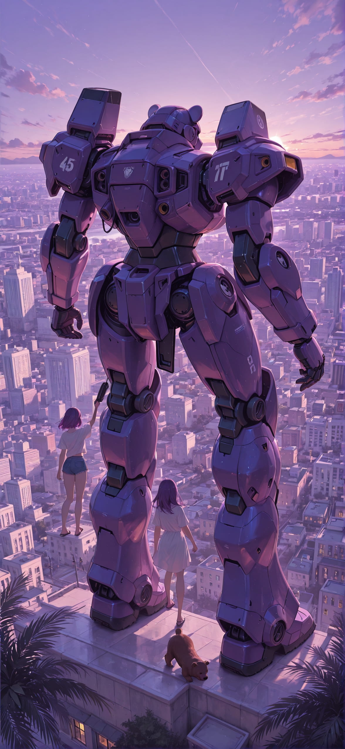 Palm Purple Afternoon City Summer Animal Machine mobile wallpaper / スマホ壁紙