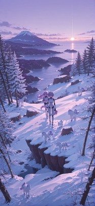 Palm Purple Afternoon Sea Winter Animal Machine mobile wallpaper / スマホ壁紙