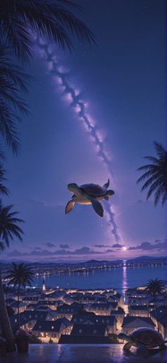 Palm Purple Night City Summer Animal mobile wallpaper / スマホ壁紙