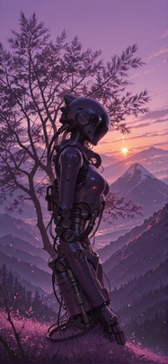 Palm Purple Sunset Mountain Spring Machine mobile wallpaper / スマホ壁紙