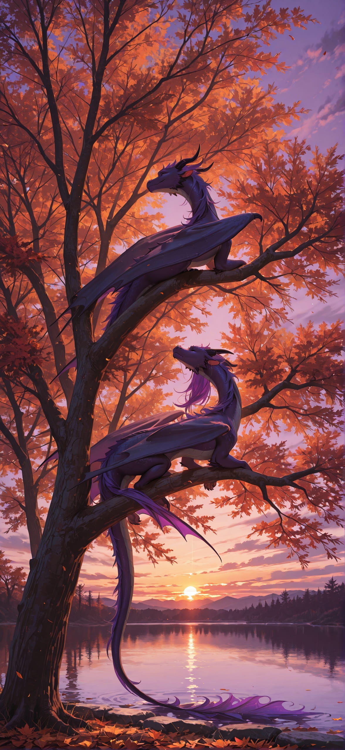 Palm Purple Sunset Sea Autumn Animal mobile wallpaper / スマホ壁紙