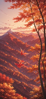 Palm Red Afternoon Mountain Autumn Animal mobile wallpaper / スマホ壁紙
