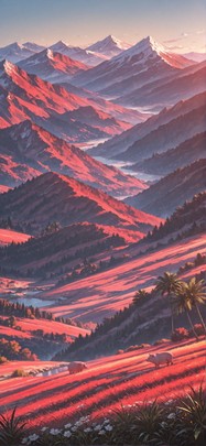 Palm Red Afternoon Mountain Spring Animal mobile wallpaper / スマホ壁紙