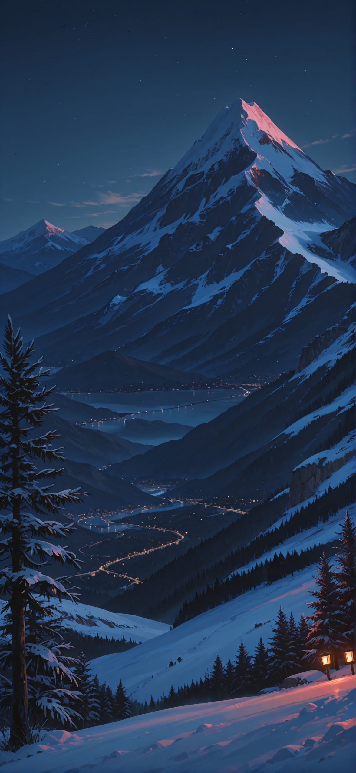 Palm Red Night Mountain Winter mobile wallpaper / スマホ壁紙