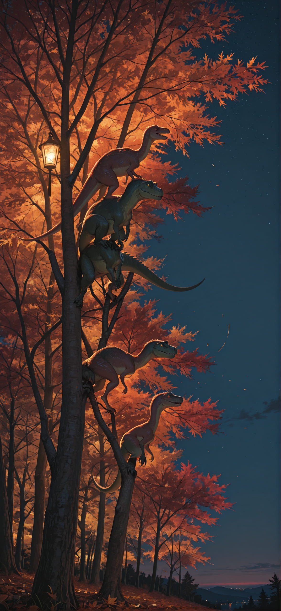 Palm Red Night Sky Autumn Animal mobile wallpaper / スマホ壁紙