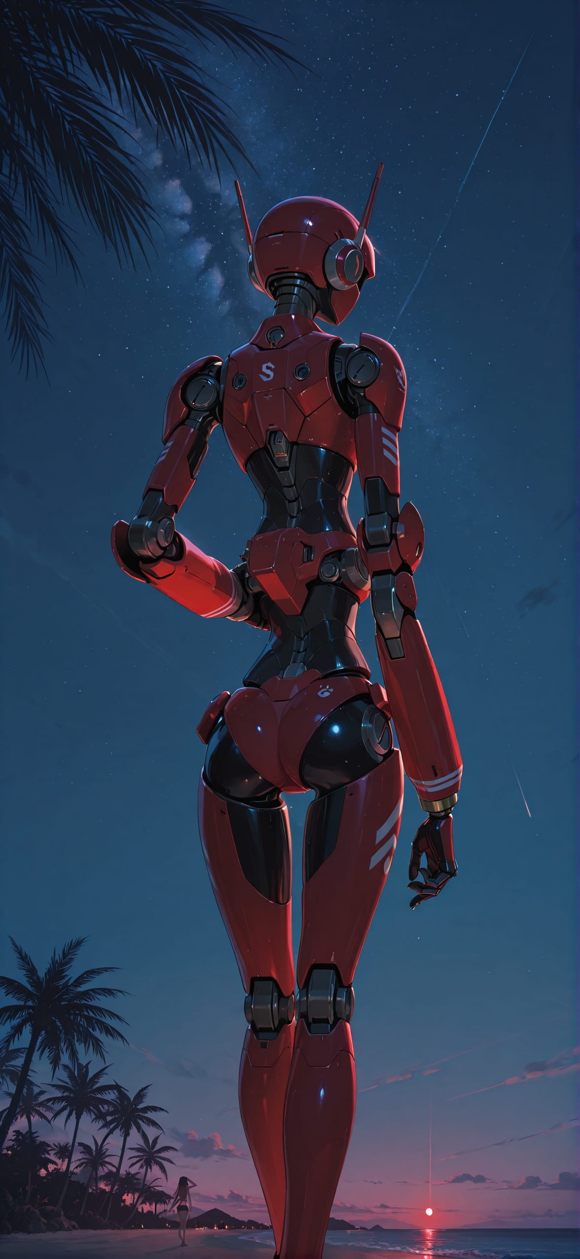 Palm Red Night Sky Summer Machine mobile wallpaper / スマホ壁紙