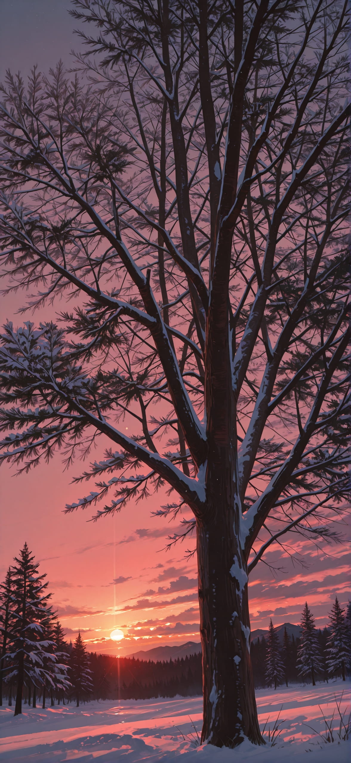 Palm Red Sunset Nature Winter mobile wallpaper / スマホ壁紙