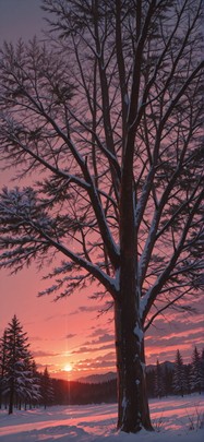 Palm Red Sunset Nature Winter mobile wallpaper / スマホ壁紙