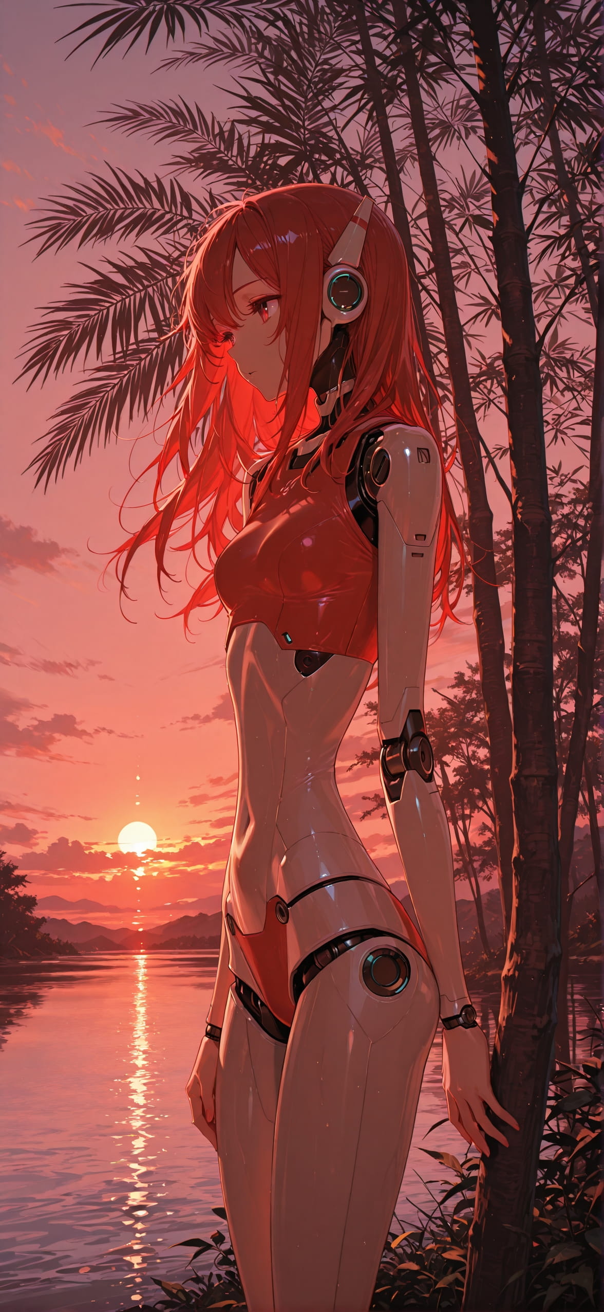 Palm Red Sunset Sea Summer Machine mobile wallpaper / スマホ壁紙