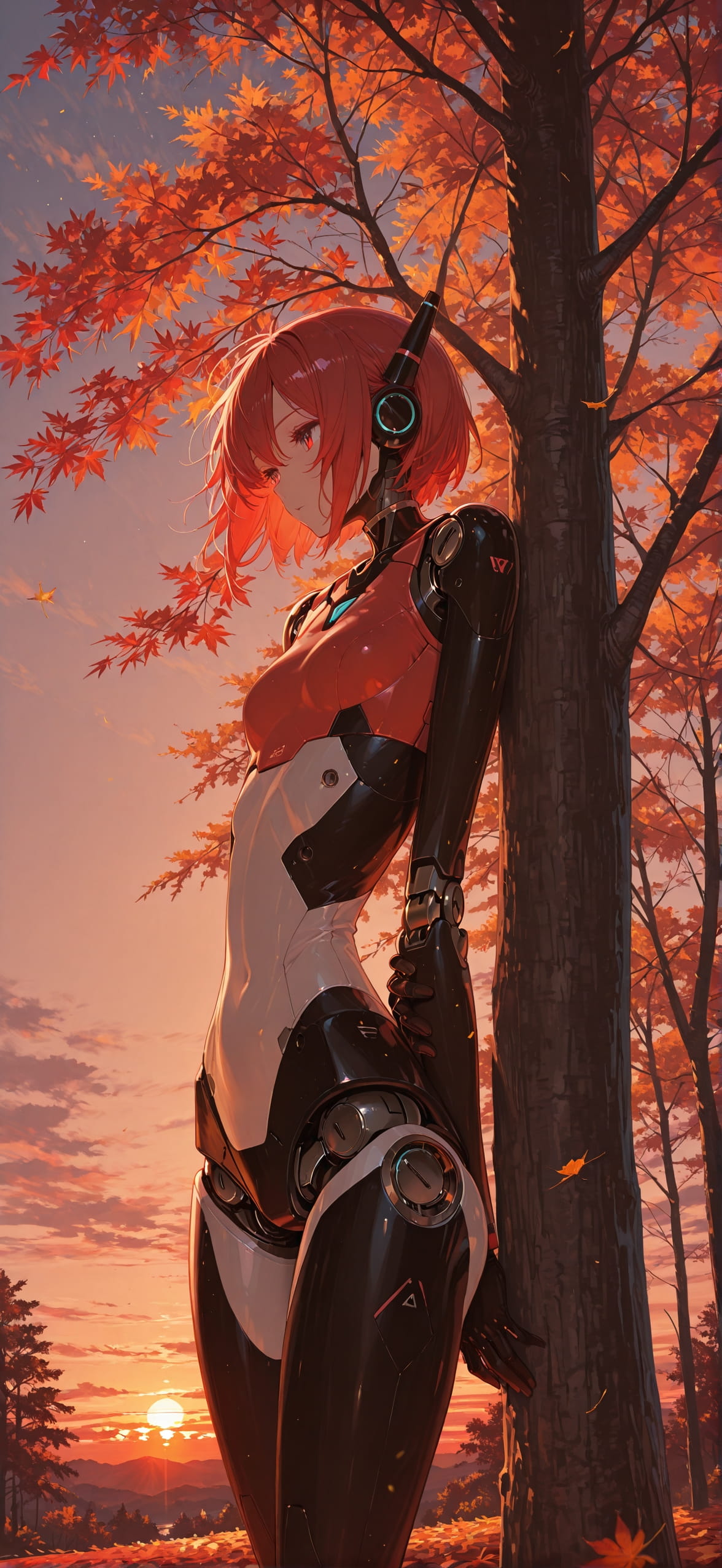 Palm Red Sunset Sky Autumn Machine mobile wallpaper / スマホ壁紙