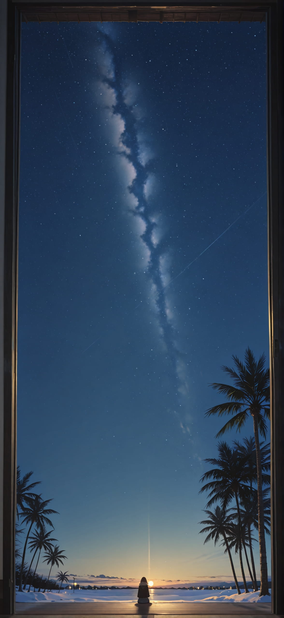 Palm Yellow Night Sky Winter mobile wallpaper / スマホ壁紙