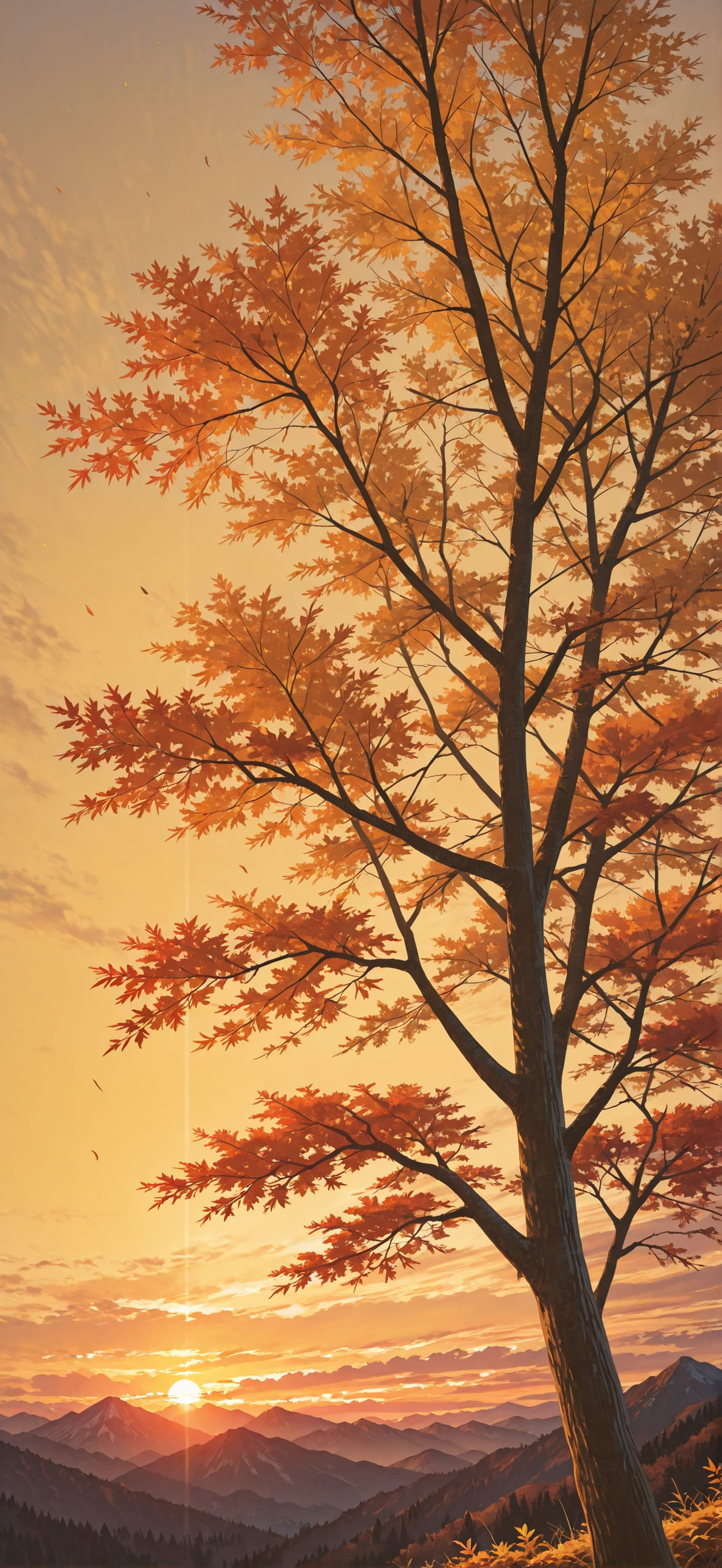 Palm Yellow Sunset Mountain Autumn mobile wallpaper / スマホ壁紙