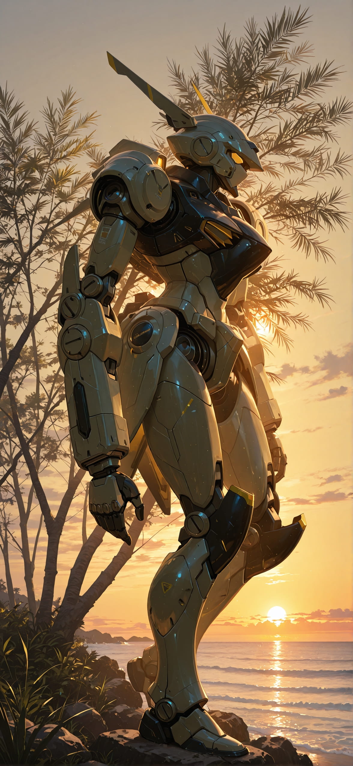 Palm Yellow Sunset Sea Spring Machine mobile wallpaper / スマホ壁紙