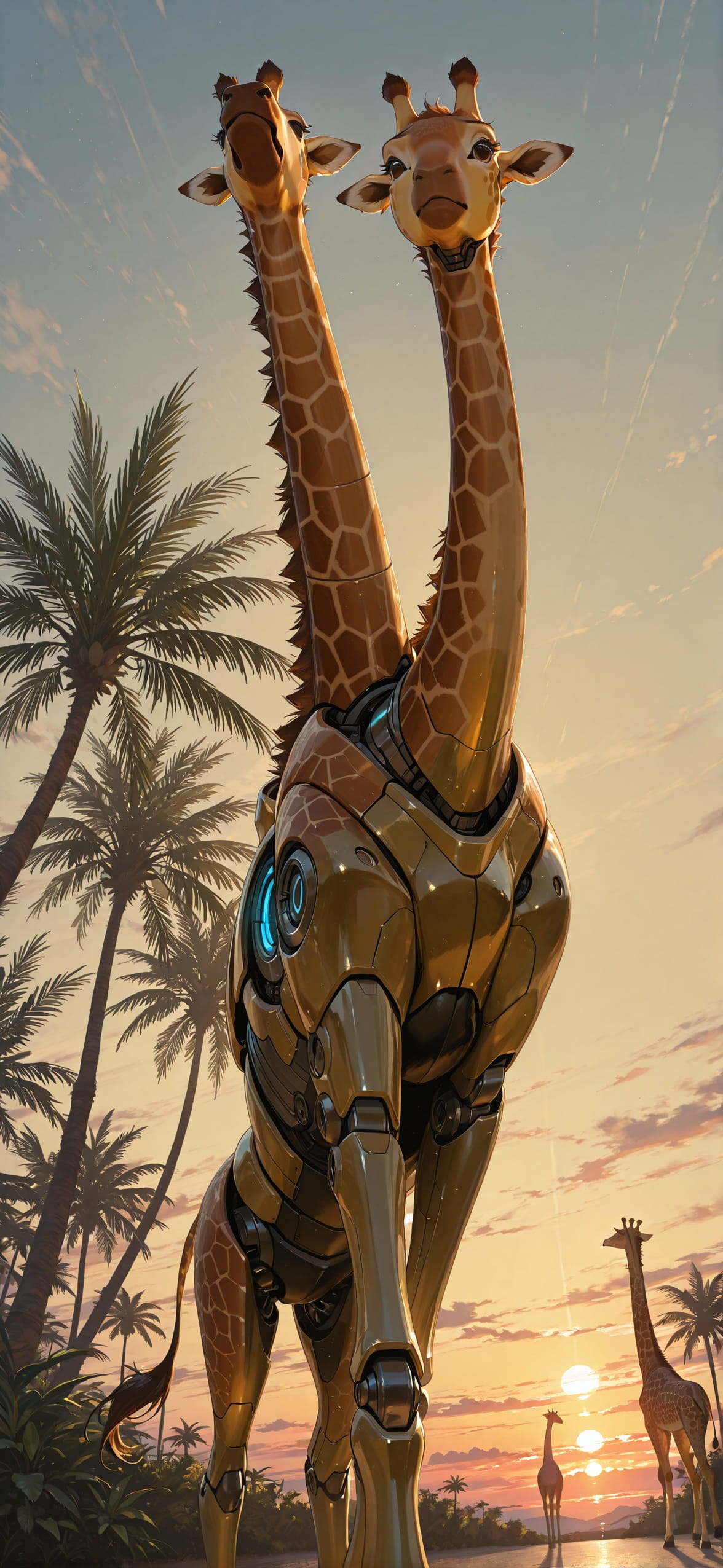 Palm Yellow Sunset Sky Spring Animal Machine mobile wallpaper / スマホ壁紙