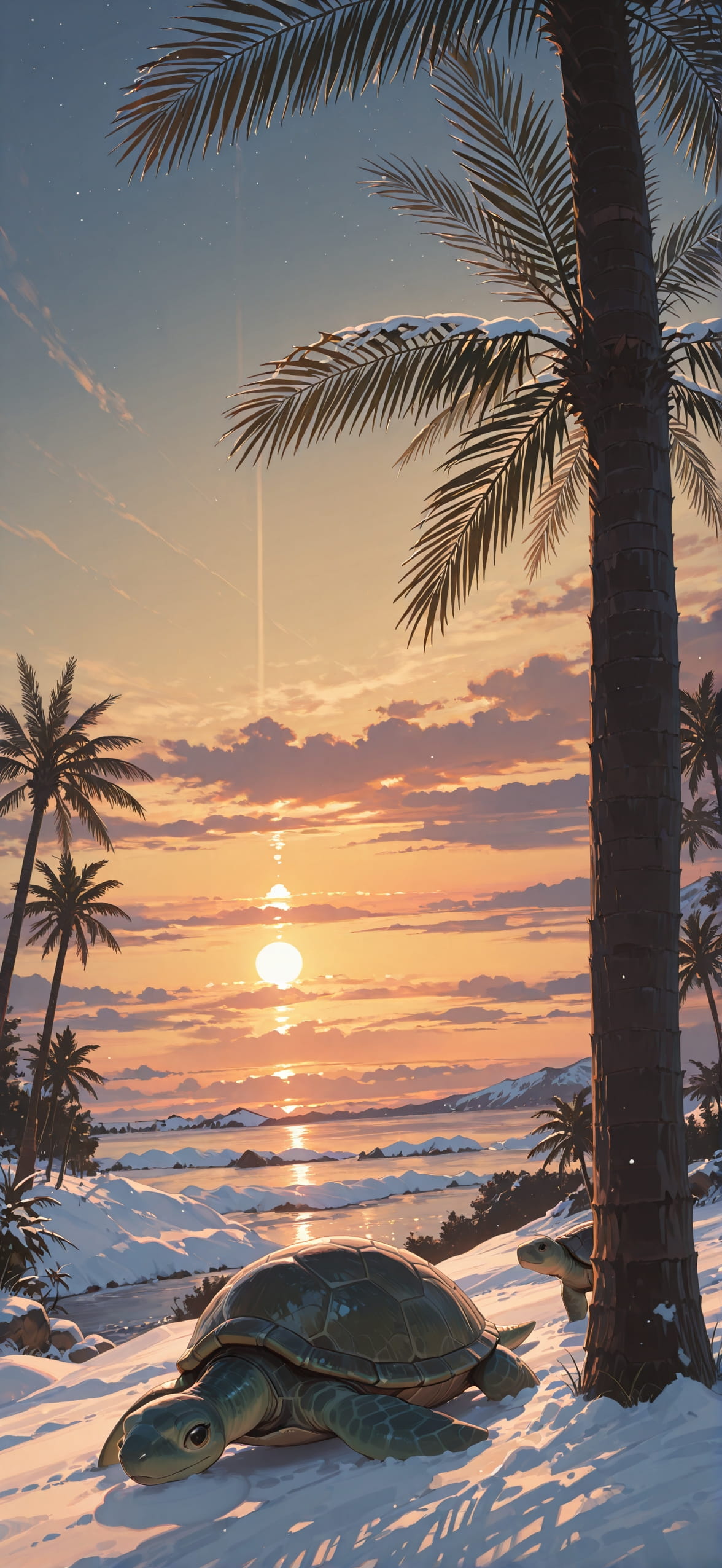Palm Yellow Sunset Sky Winter Animal mobile wallpaper / スマホ壁紙