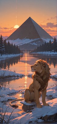 Pyramid Orange Sunset Sea Winter Animal mobile wallpaper / スマホ壁紙