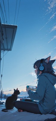 Switch2 Blue Afternoon Sky Winter Animal mobile wallpaper / スマホ壁紙