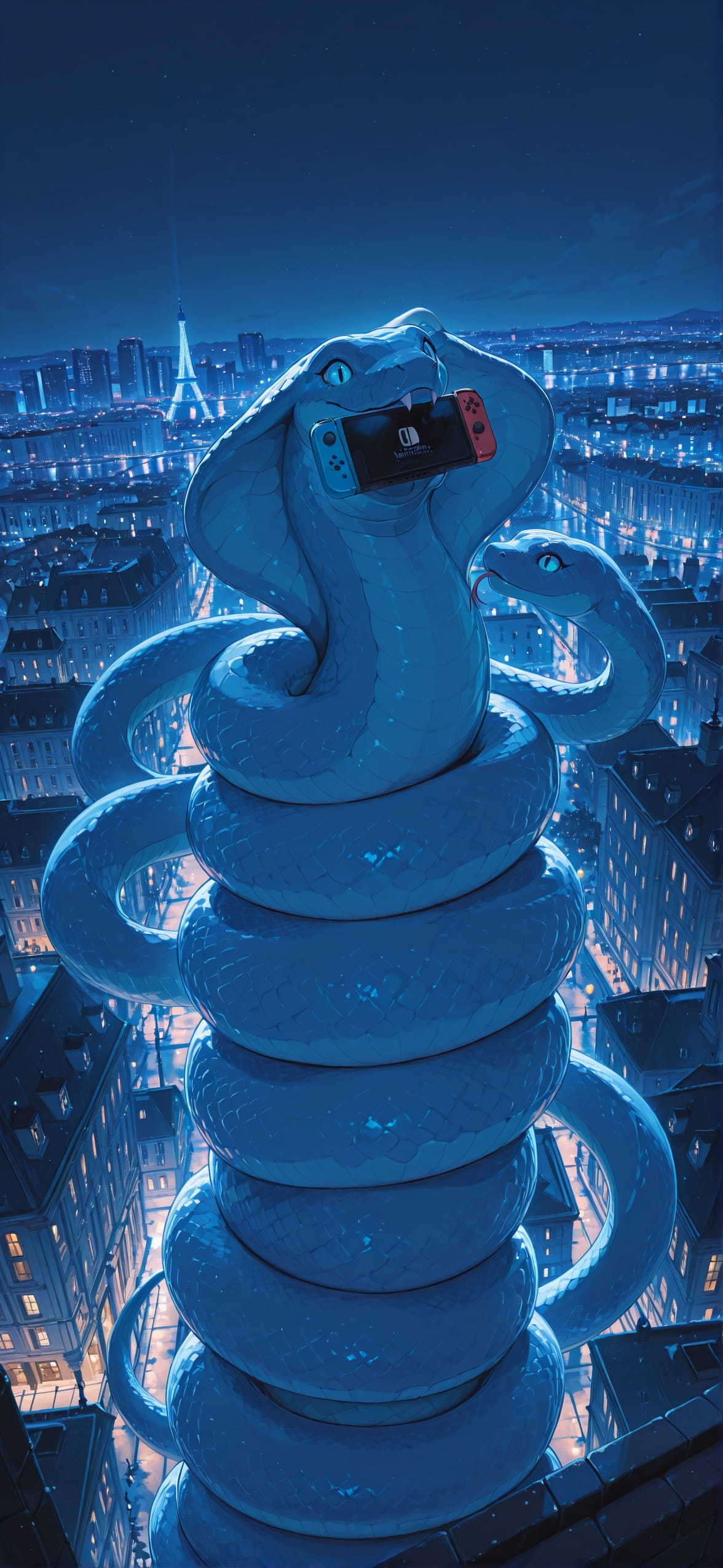 Switch2 Blue Night City Winter Animal mobile wallpaper / スマホ壁紙