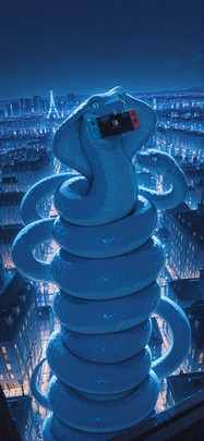 Switch2 Blue Night City Winter Animal mobile wallpaper / スマホ壁紙