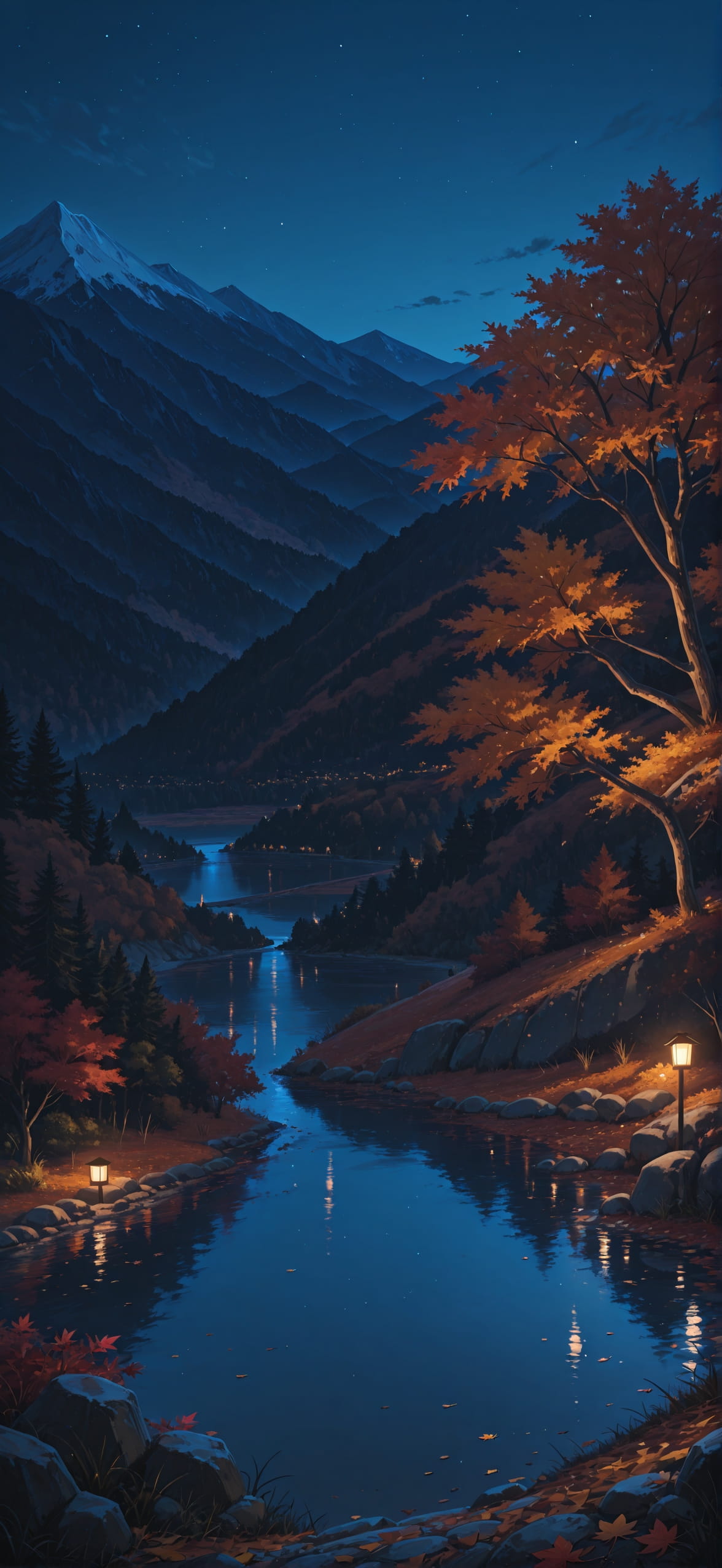 Switch2 Blue Night Mountain Autumn mobile wallpaper / スマホ壁紙